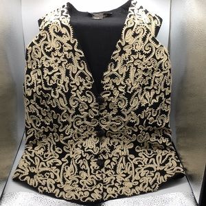 Donna Karan, Women’s Black & Beige Embroidered Bodysuit